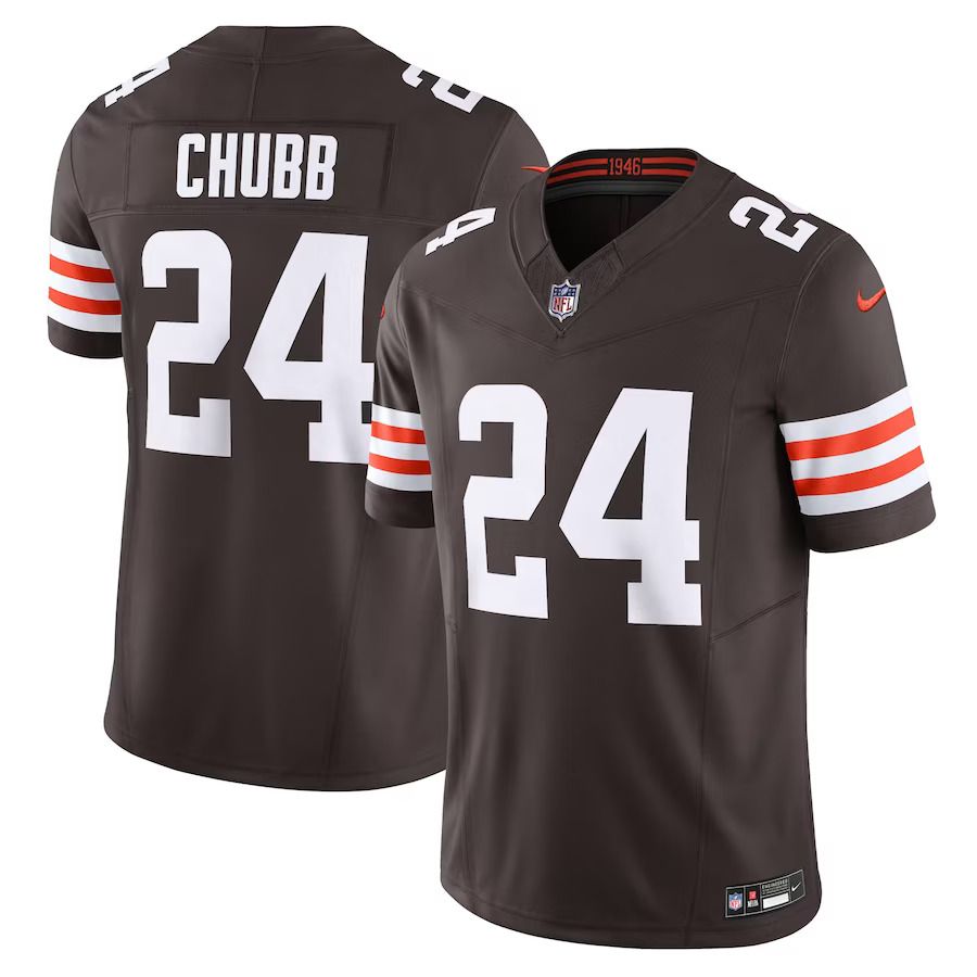 Men Cleveland Browns 24 Nick Chubb Nike Brown Vapor F.U.S.E. Limited NFL Jersey